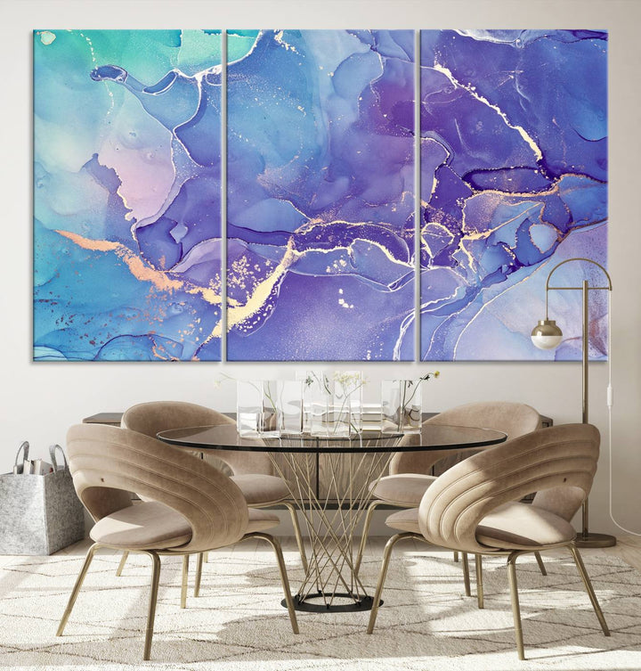 Blue and Purple Marble Fluid Effect Wall Art Abstract Canvas Wall Art Print