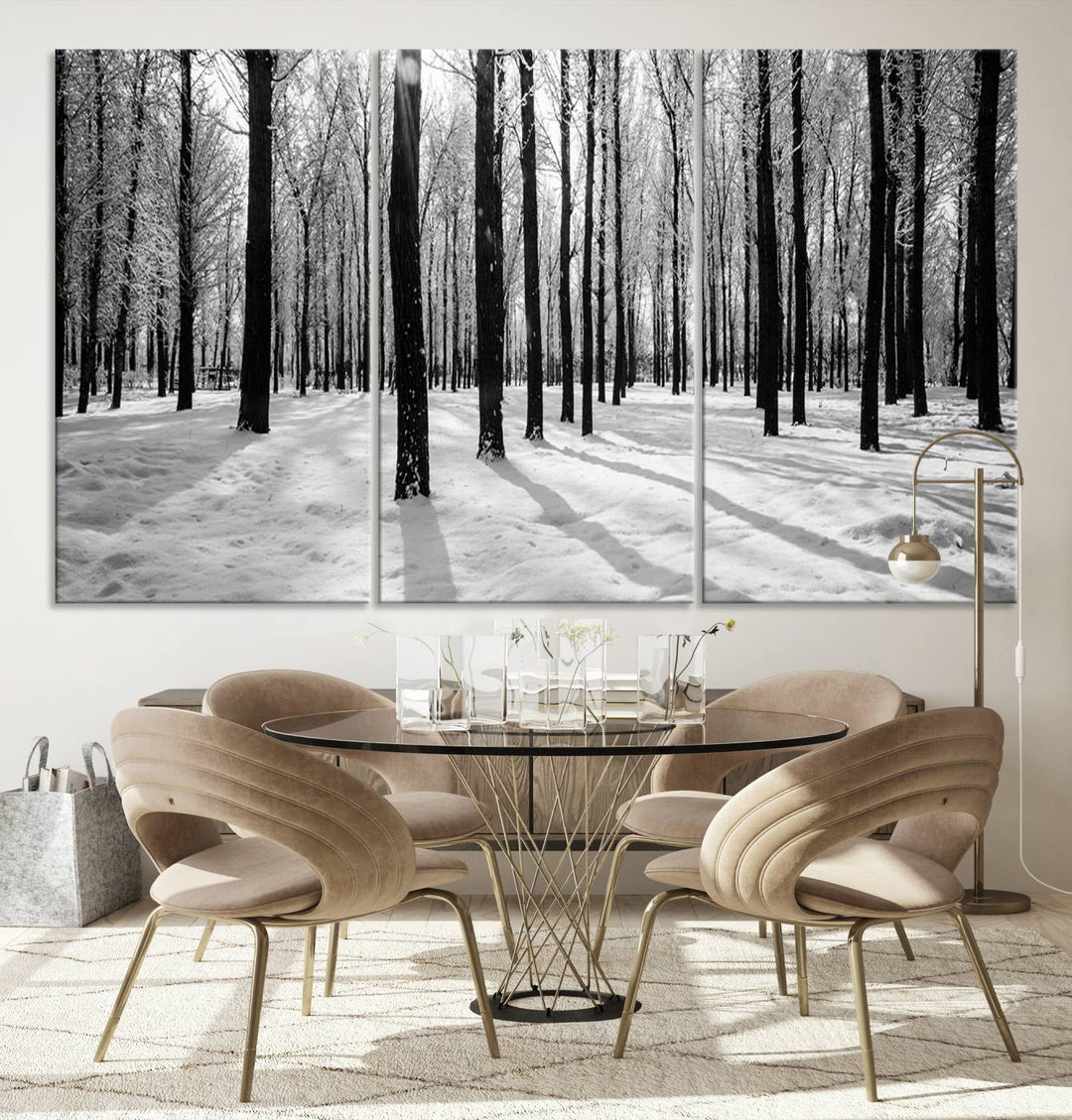 Arte de pared grande, bosque de invierno, álamos, impresión en lienzo