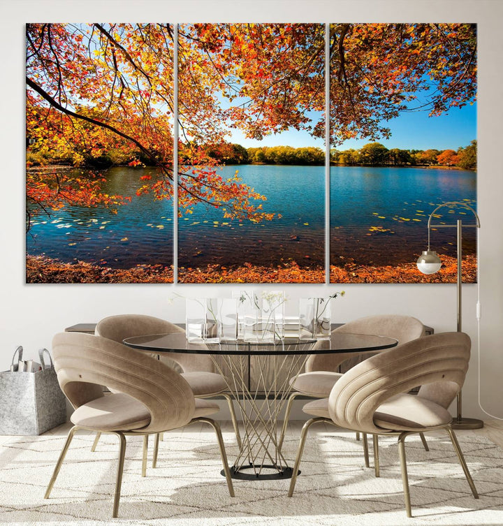 Arbre d'automne, lac d'automne, Art mural, impression sur toile