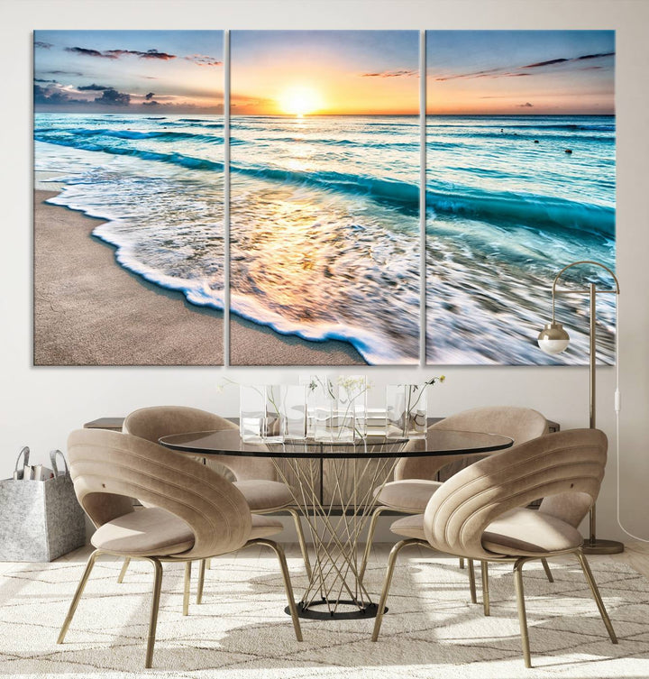 Ocean Beach Canvas Wall Art Beach Canvas, Coastal Sunset Tropical Island Beach Sunset Artwork Print for Living Room Home Office Decor, Beach Wall Art, Sea Wall Art