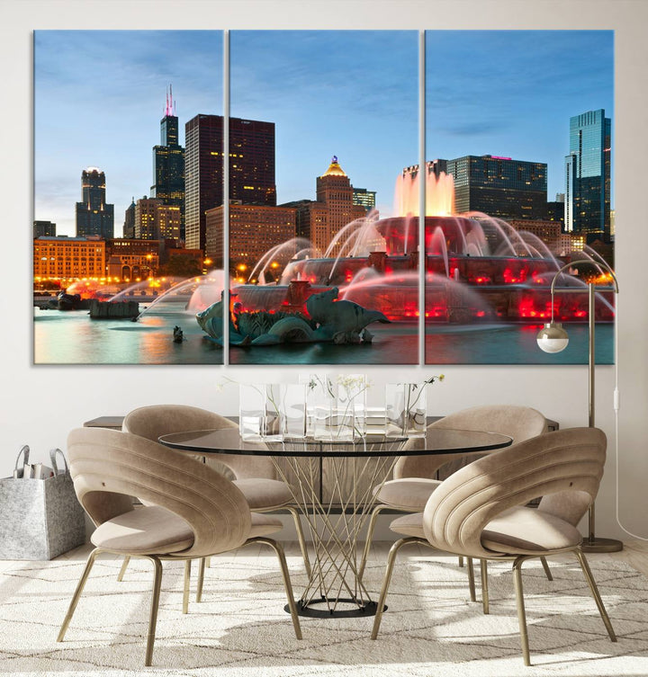 Chicago City Lights Night Skyline Cityscape View Wall Art Impression sur toile