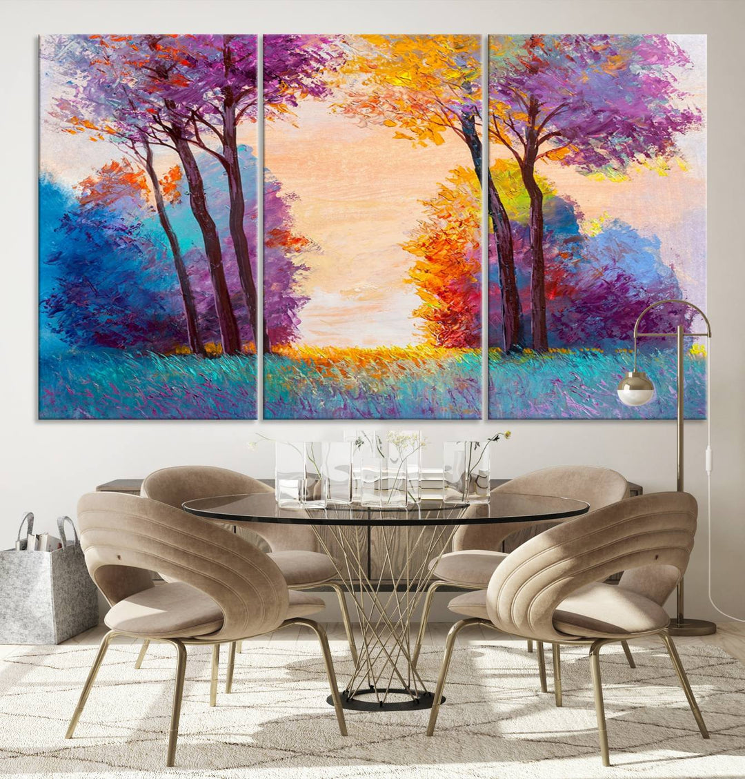 Oil Paint Effect Trees Wall Art Canvas Print features a UV-protective coating for lasting vibrancy.