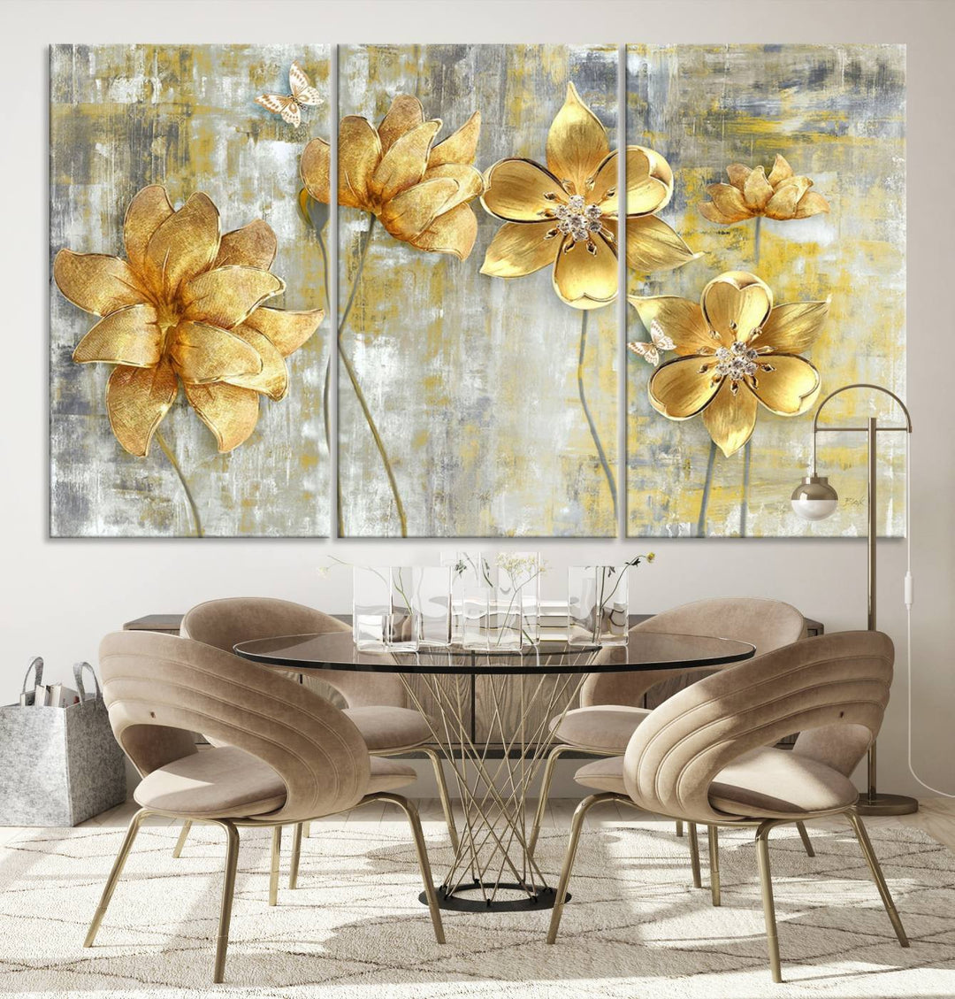 Golden Flowers Wall Art Canvas Print