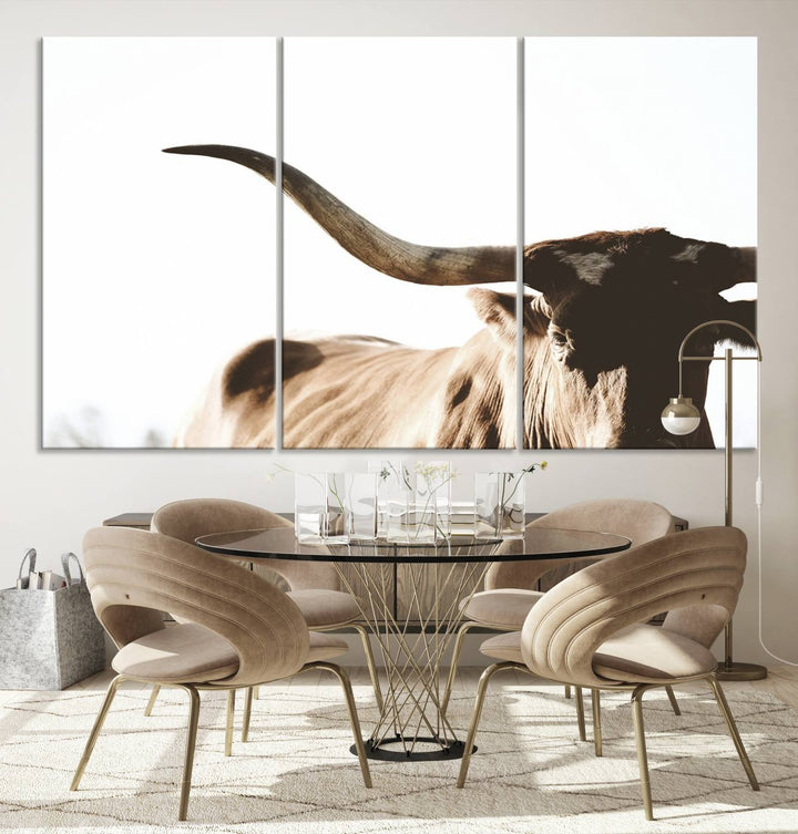 Texas Cow Longhorn Wall Art Canvas