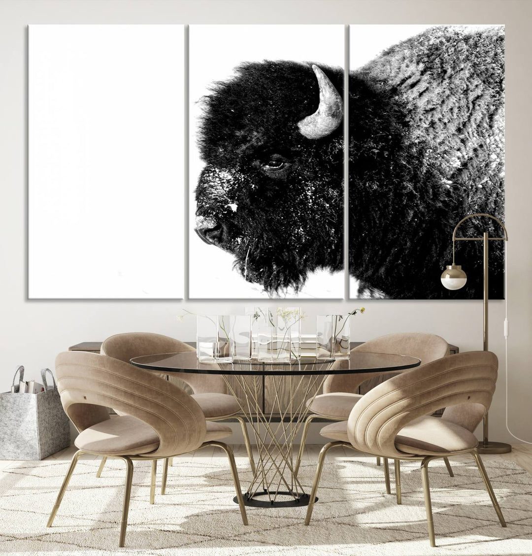 American Bison Wall Art - Buffalo Wall Art Black and White Canvas Print - Framed, Ready to Hang, Modern Nature-Inspired Artwork for Home and Office Decor