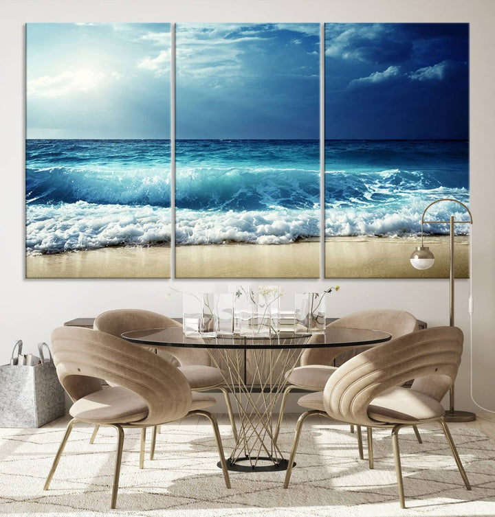 Impresiones en lienzo de playa, paisaje marino, foto náutica, lienzo costero, lienzo de olas de mar, arte de pared extragrande, decoración de pared de playa