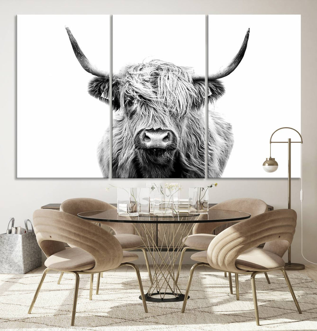 Scottish Highland Cow Cattle Art Print Farmhouse Wall Art Canvas Print