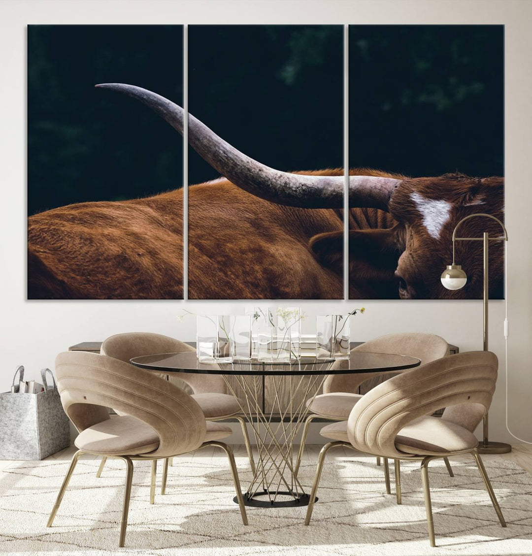 Majestic Longhorn Bull - Large Framed Canvas Wall Art, Stunning Animal Print for Rustic Home or Office Décor, Ready to Hang