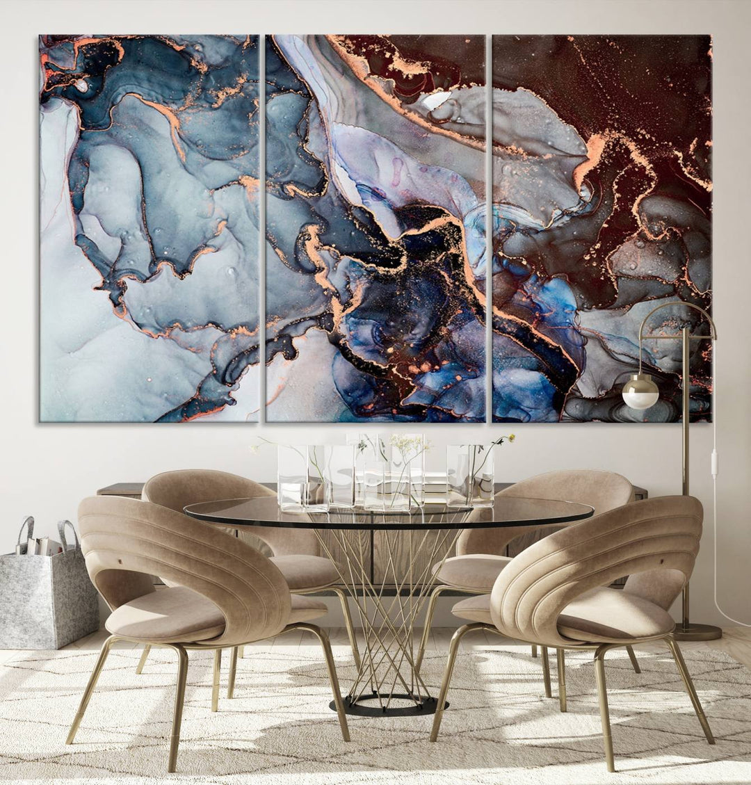 Brown Blue Abstract Marble Wall Art Canvas Print