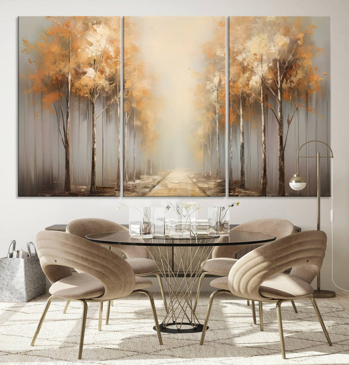 Autumn Forest Path Wall Art | Large Canvas Print for Living Room, Bedroom, or Office Decor | Forest Wall Art, 3 Panel Wall Art