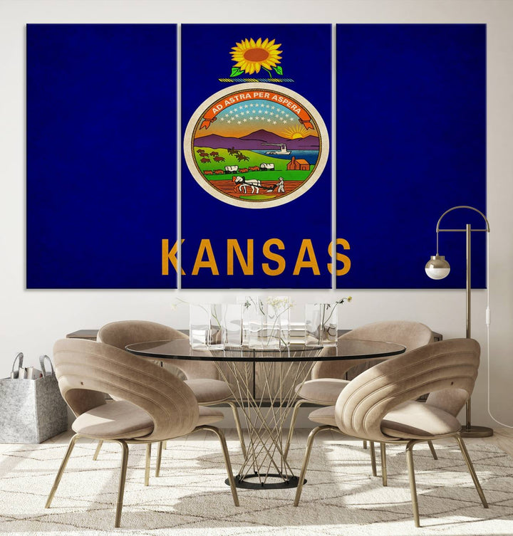 The "Kansas USA States Flag Wall Art Canvas Print" is prominently displayed.