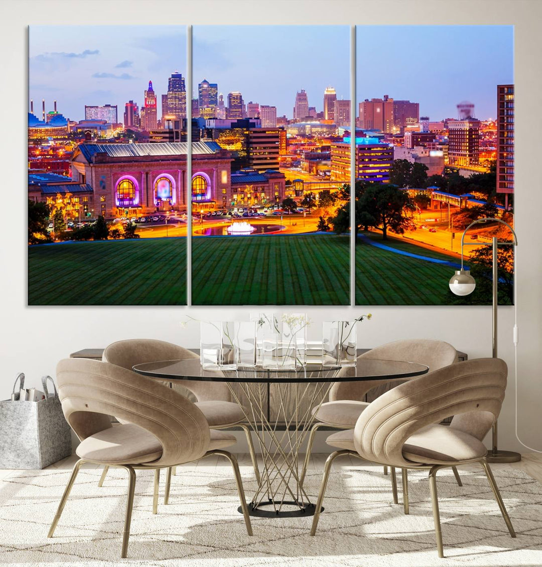 Kansas City Night Canvas Print - Arte de pared grande para decoración del hogar y la oficina