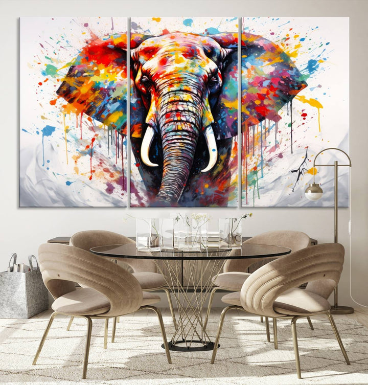 Impresión en lienzo de arte abstracto de pared de elefante de acuarela para decoración moderna del hogar, oficina, sala de estar y comedor