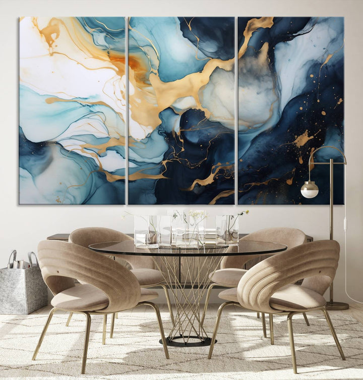 The living room is enhanced by the Marble Fluid Abstract Wall Art Canvas Print, which adds a touch of sophistication.