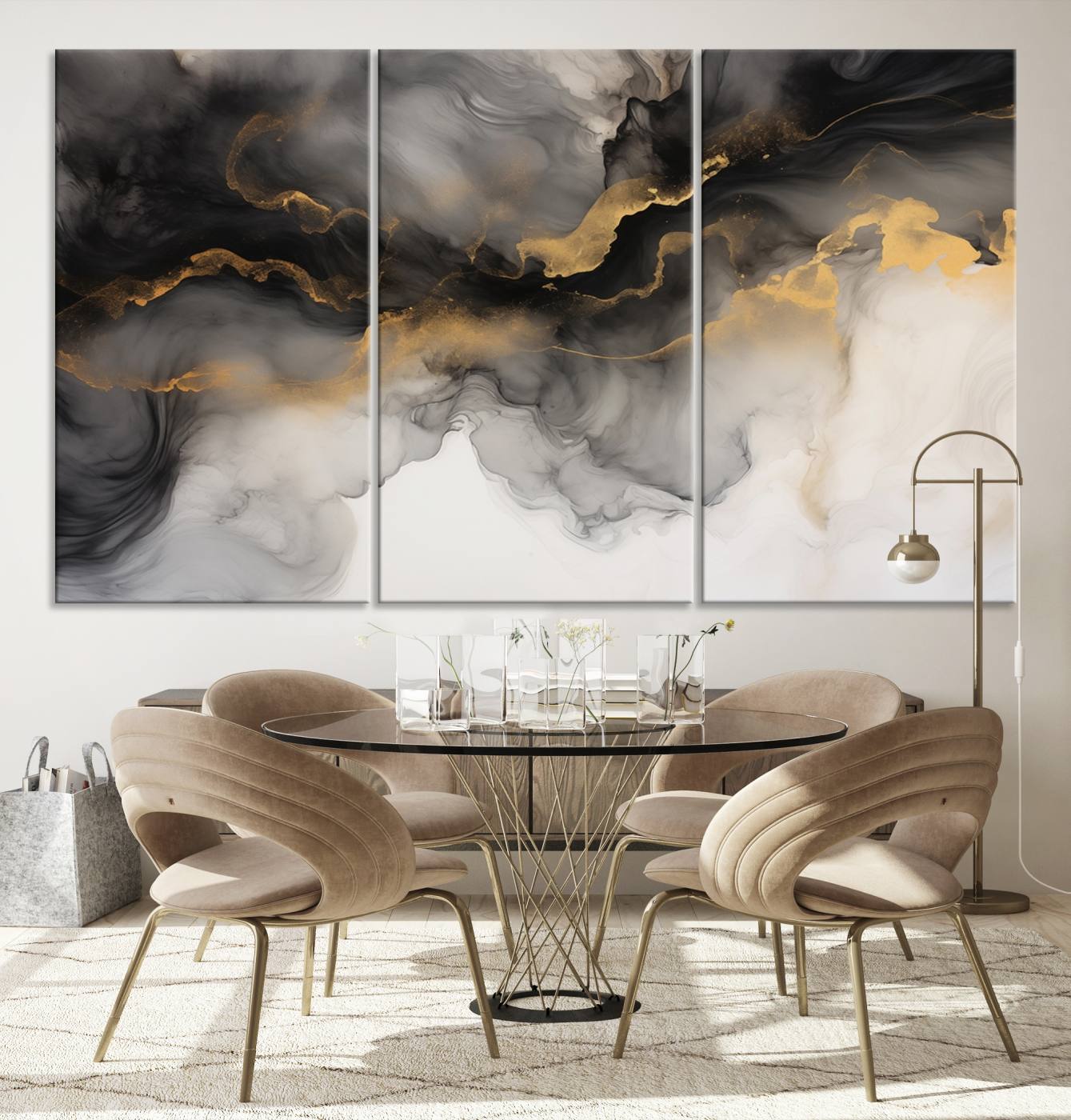 Brown Smoke Art Canvas Print for Living Room Home Decor graces a dark wall.