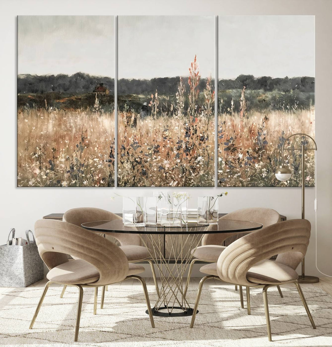 Abstract Wildflower Field Landscape Oil Painting Print, Country Field Wall Art - Framed Ready to Hang