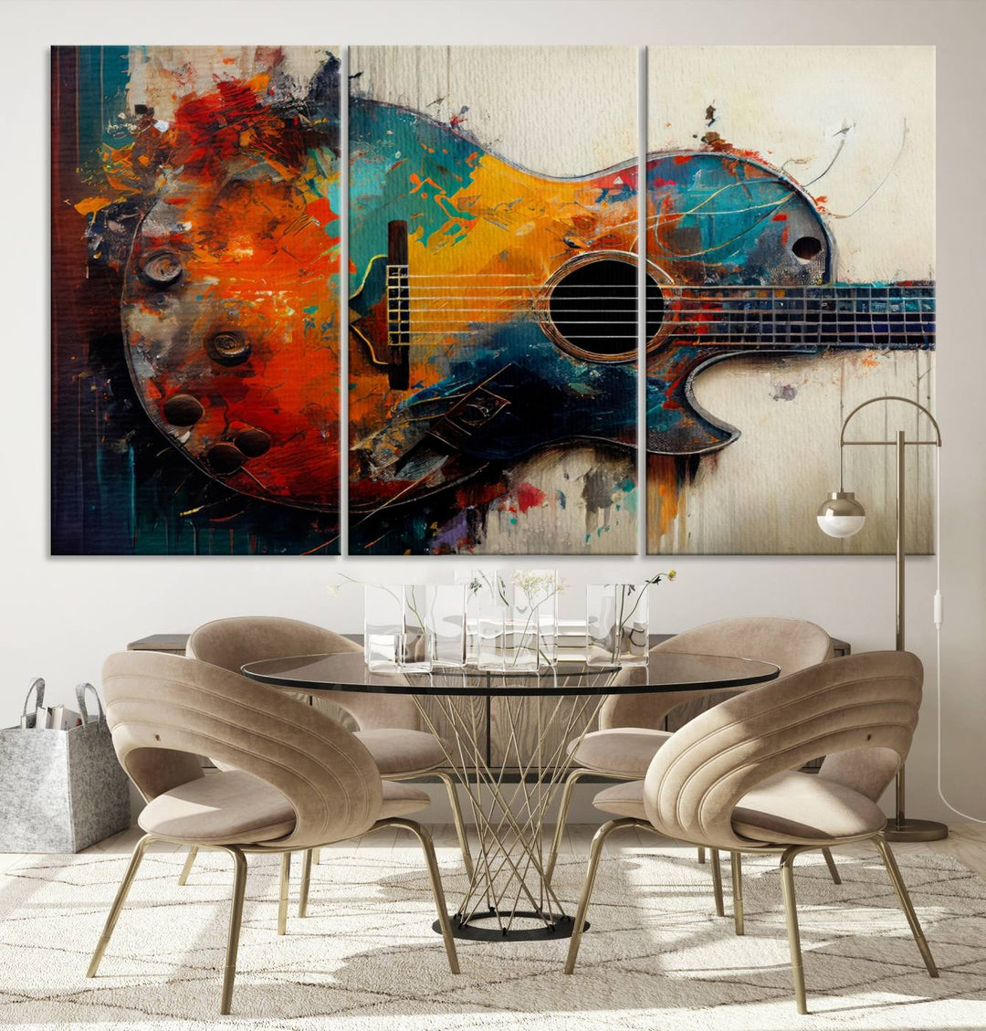 Abstract Guitar Wall Art Canvas | Vibrant Music-Inspired Art for Living Room or Studio | Colorful Music Decor Canvas Print