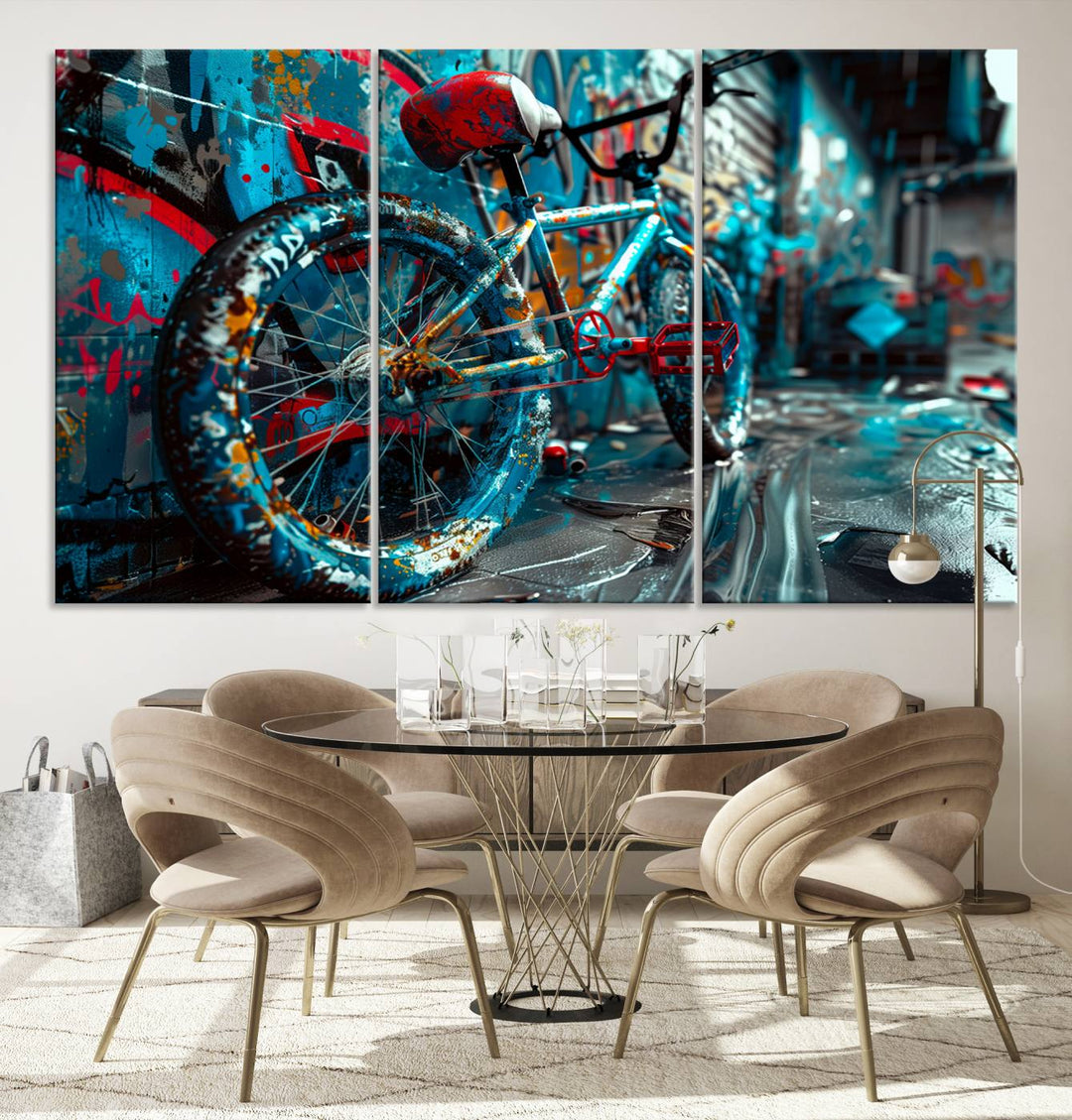 Bicycle Wall Art Canvas Print, Graffiti Wall Art Canvas Print