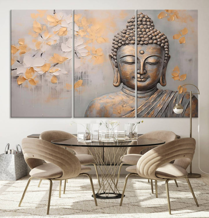 Abstract Buddha Statue Wall Art Canvas Print - Modern Meditation Decor for Living Room, Office, Yoga Studio