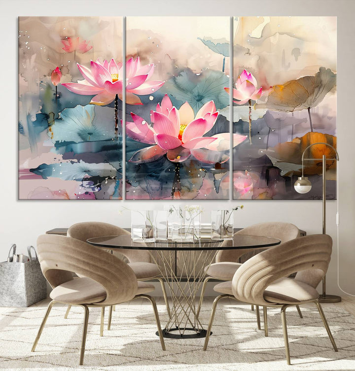 Abstract Watercolor Lotus Flower Wall Art Canvas Print