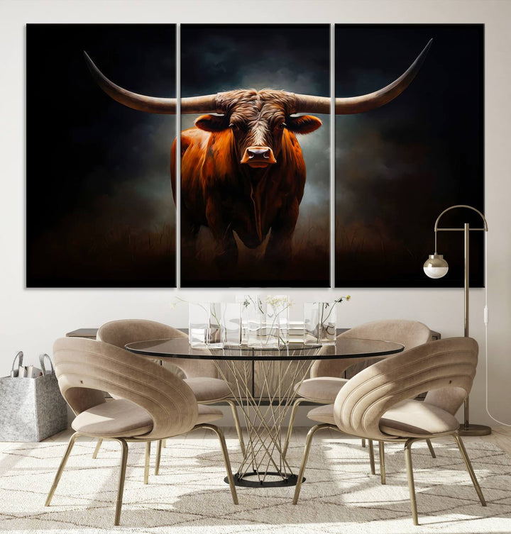 Longhorn Bull Wall Art Canvas Set – Bold Western Elegance for Rustic Home Décor