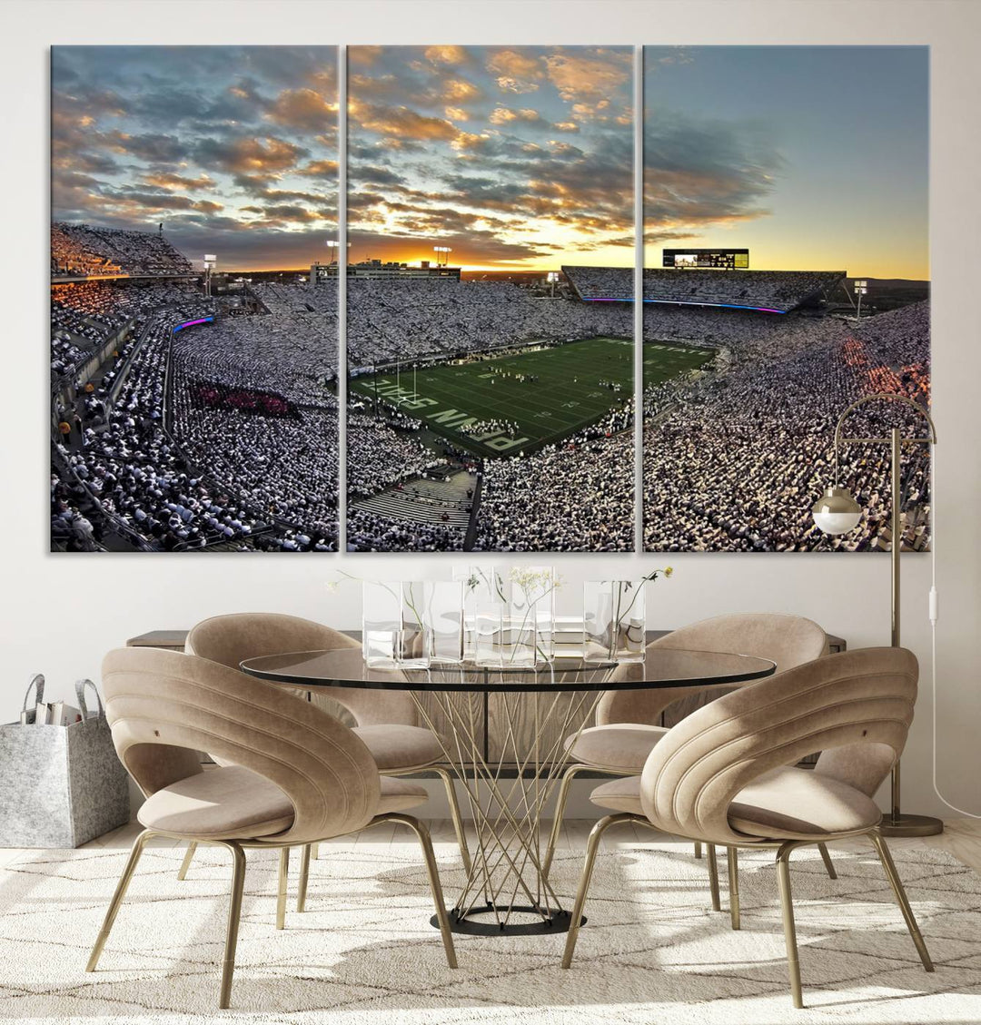 Beaver Stadium Sunset Triple Canvas Wall Art - Penn State Nittany Lions Football Match