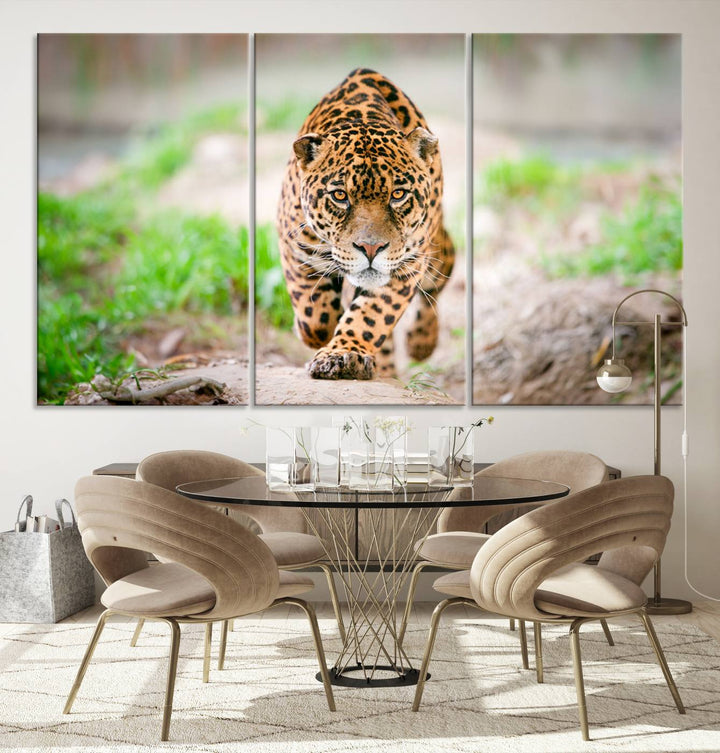 Leopard on the Prowl - Stunning Large Framed Canvas Wall Art for Living Room, Bedroom, or Office Décor, Vibrant Wildlife Print, Ready to Hang