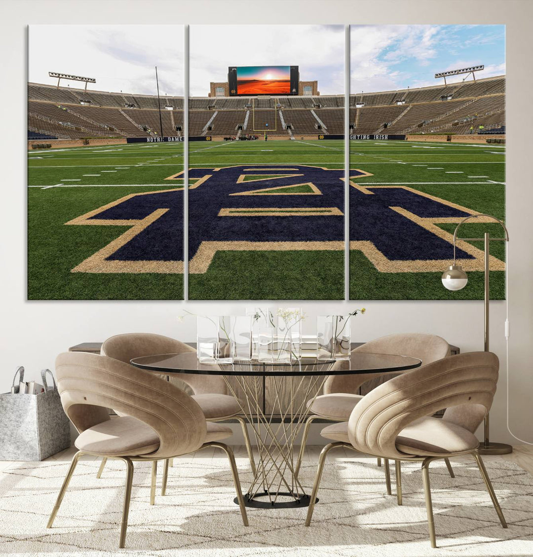 Notre Dame Stadium Giclee Canvas Print | Triptych Wall Art Featuring Iconic Notre Dame Football Field | Ready-to-Hang Sports Stadium Decor