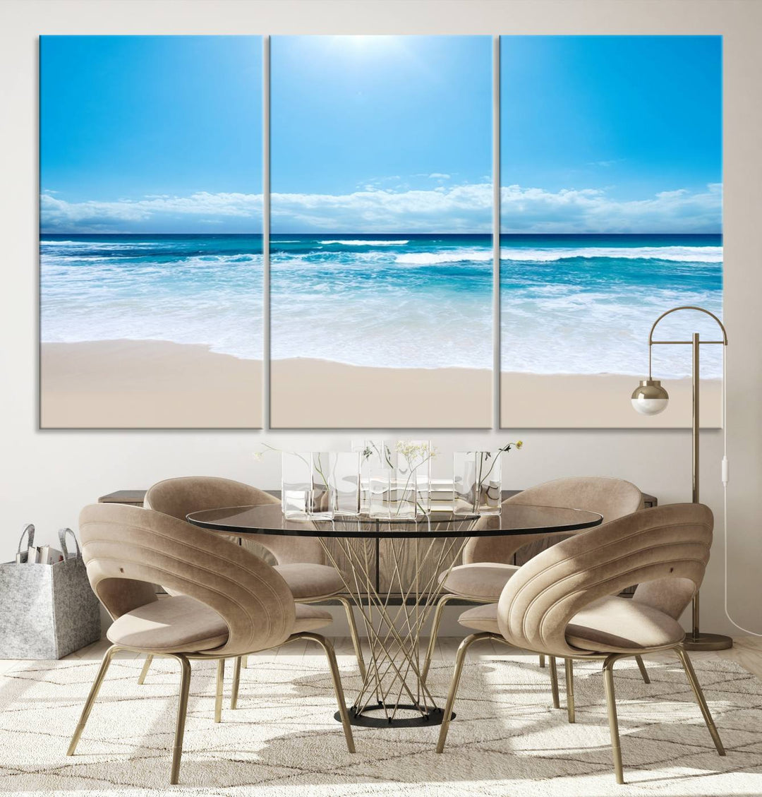 Wall Art Canvas Print Shiny Blue Sea and Beach