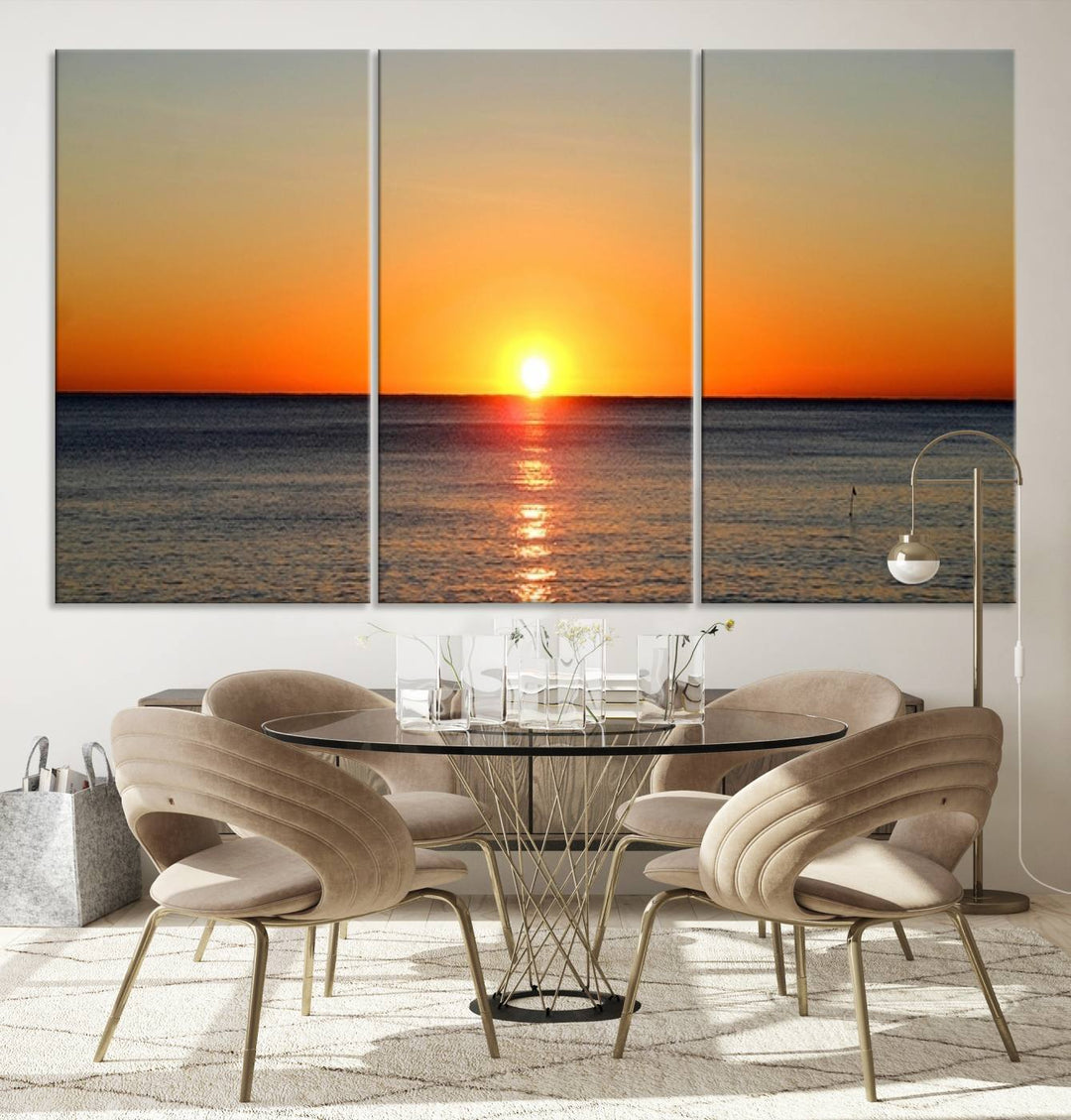 Golden Horizon Sunset Over Ocean Wall Art Canvas Print – Tropical Beach Canvas Wall Art – Giclee Print for Coastal Theme Decor Print