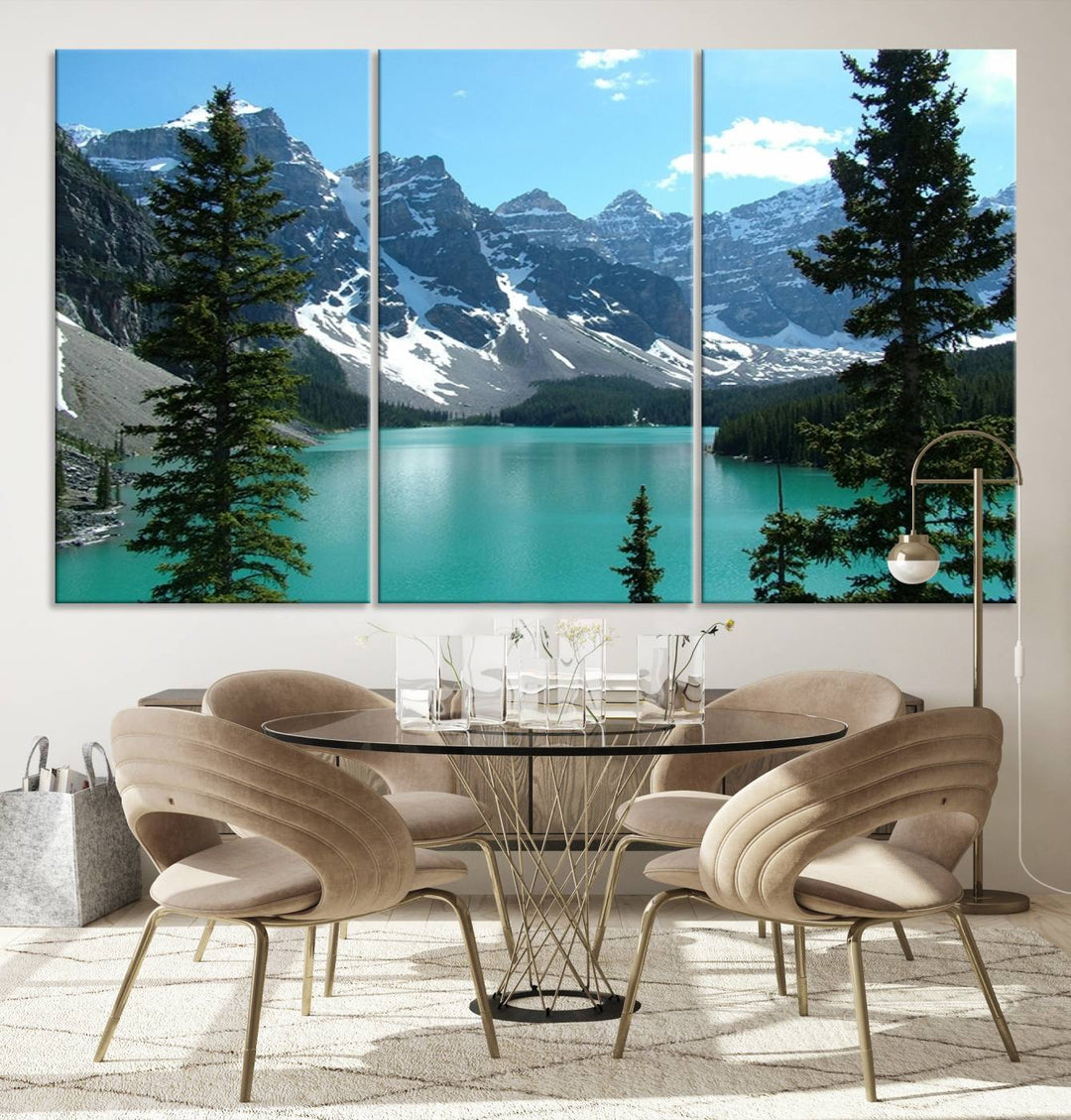 Canadian Rockies Moraine Lake Landscape Canvas Print, Turquoise Lake & Mountain View Wall Art, Ready to Hang Multi-Panel Giclee Canvas for Home Decor