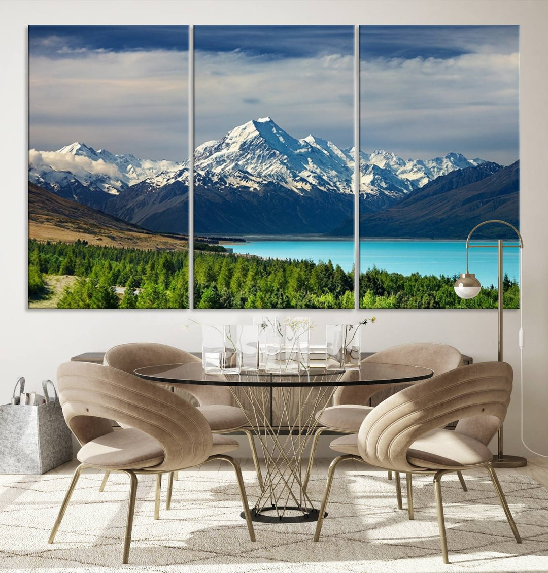 Mount Cook Breathtaking New Zealand Alpine Landscape Canvas Print, Snow-Capped Mountain and Lake Scene, Multi-Panel Wall Art, Ready to Hang Home Decor