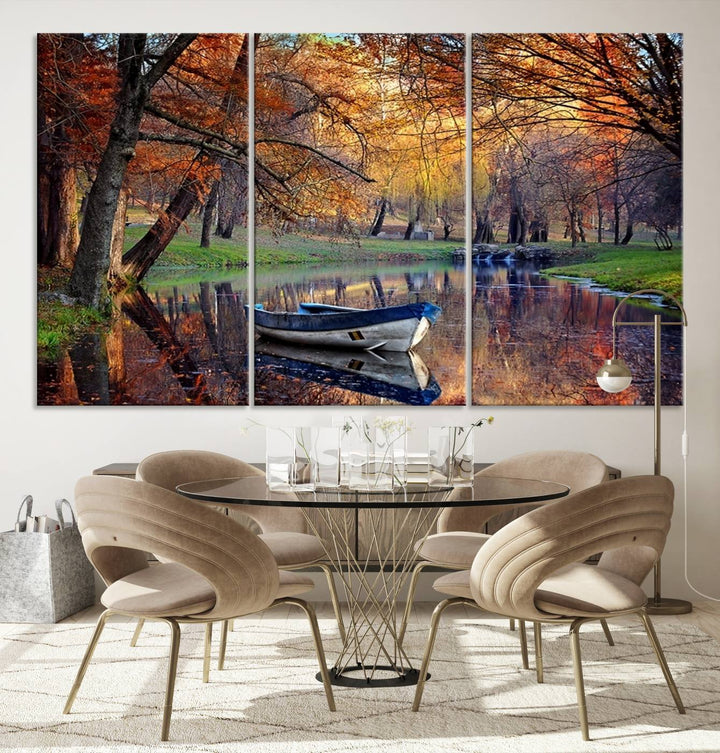 Wall Art Canvas Print Wonderful River in Forest Landscape in Autumn Wall Art Panels