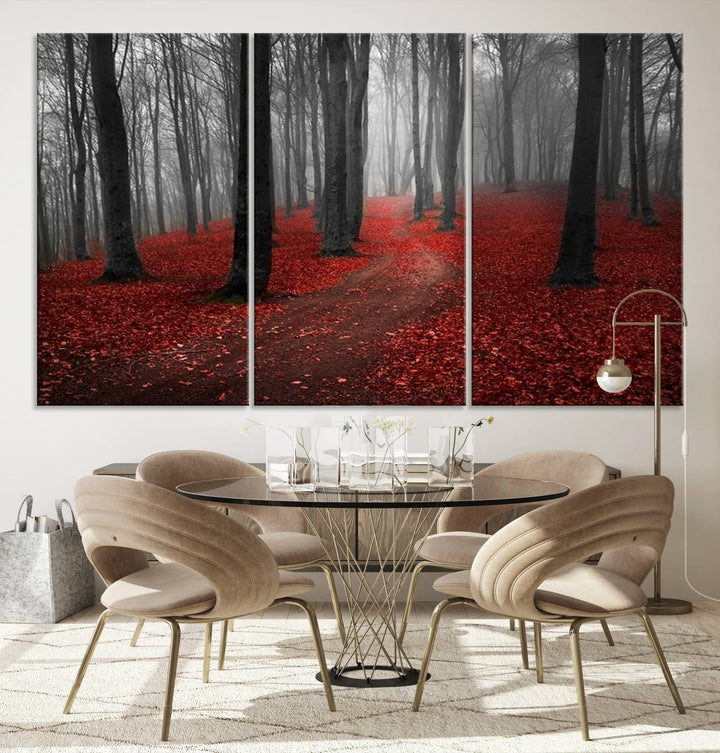 Maravilloso bosque con obra de arte de bosque otoñal para decoración de salón comedor