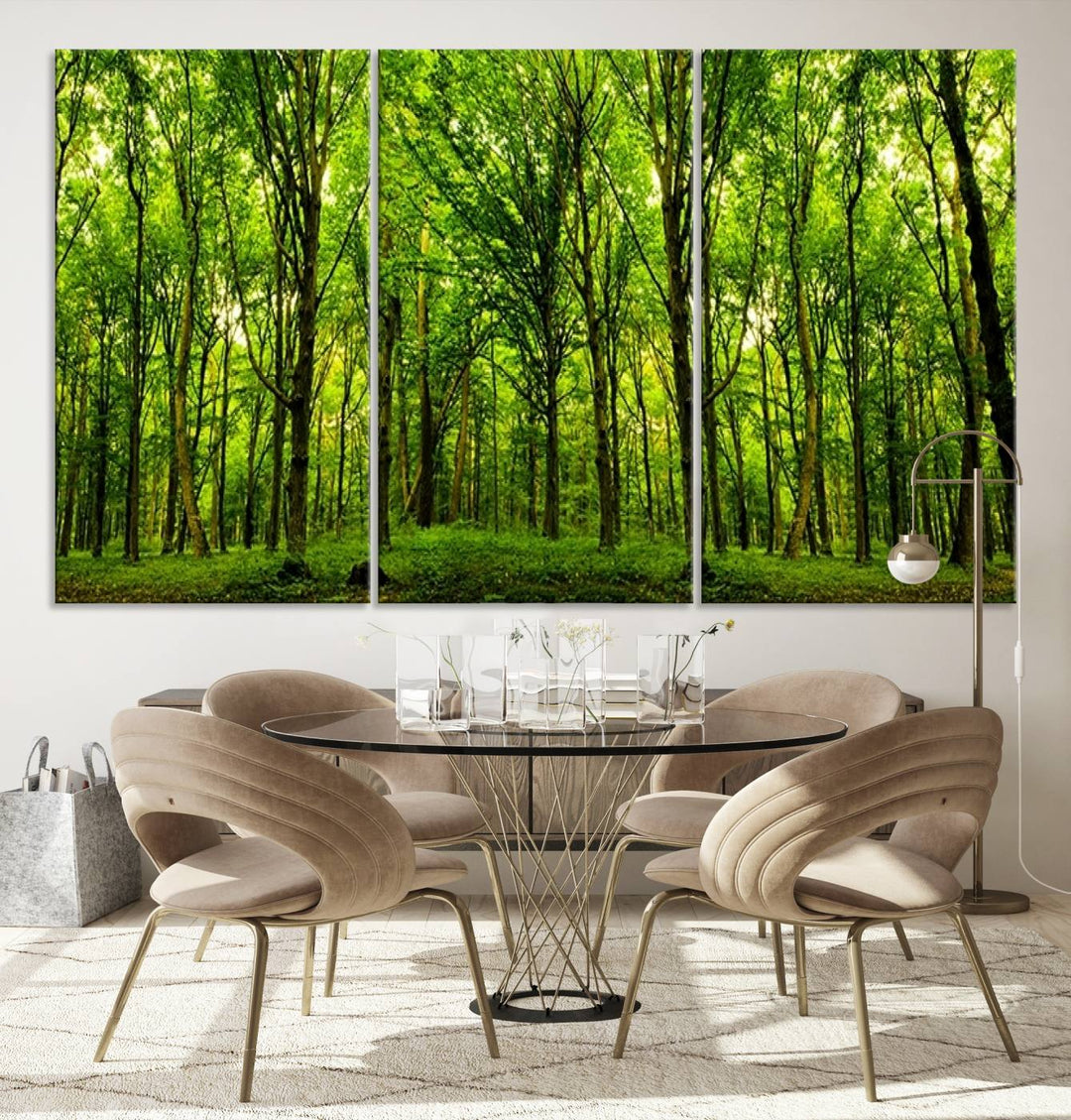 Impression sur toile de paysage d'art mural, vue panoramique d'une forêt verte