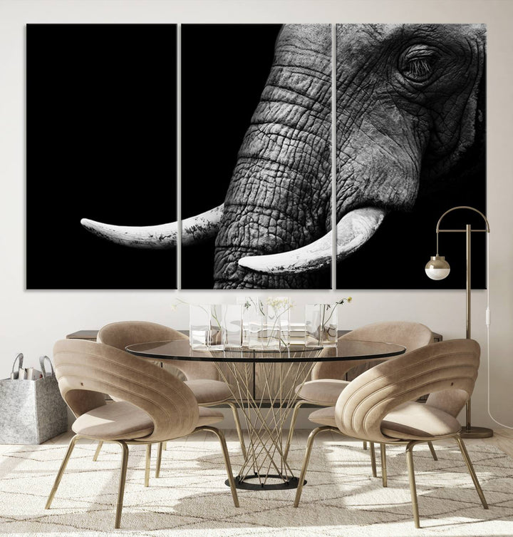 Wall Art Animal Canvas Print Close Taken Elephant with Big Ivories