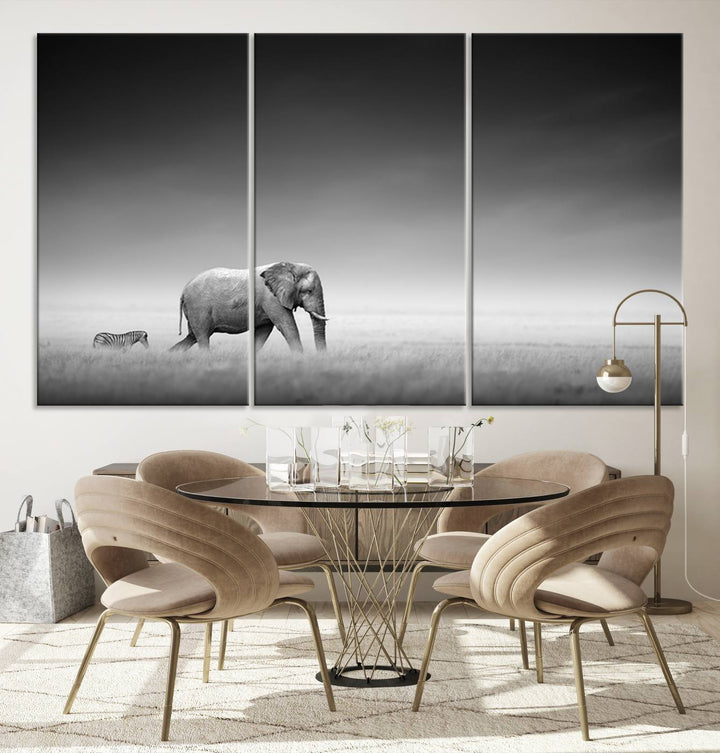 Elephant and Zebra Savannah Canvas Print