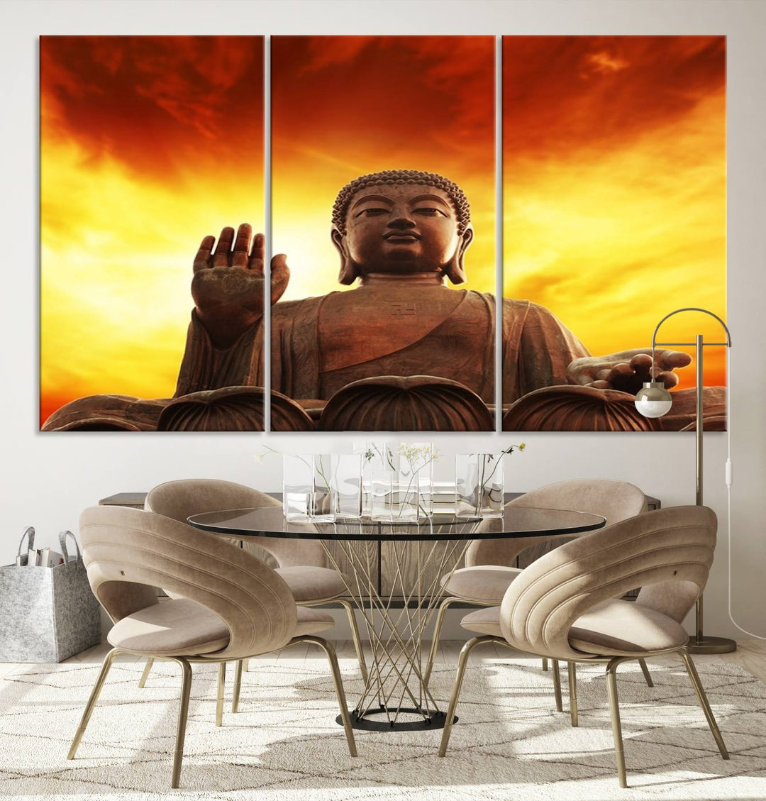 Wall Art Close up Buddha Statue at Sunset Canvas Print 