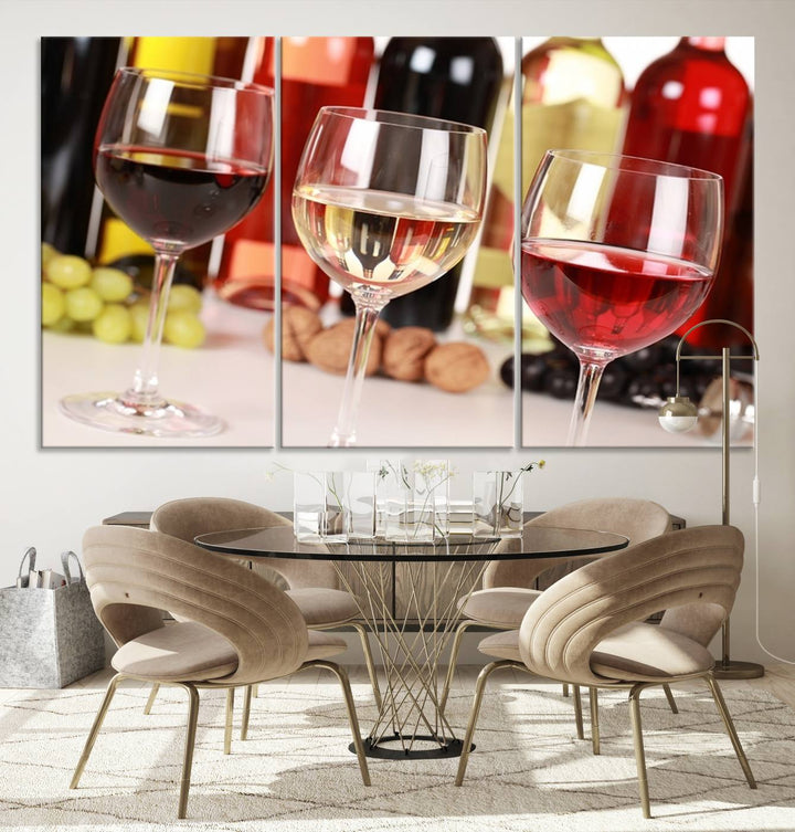 Wall Art Red, White and Rose Wine in Glass Canvas Print