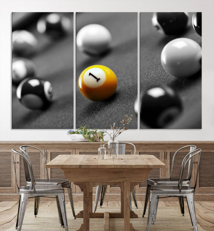 Boules de billard concept noir et blanc Impression sur toile