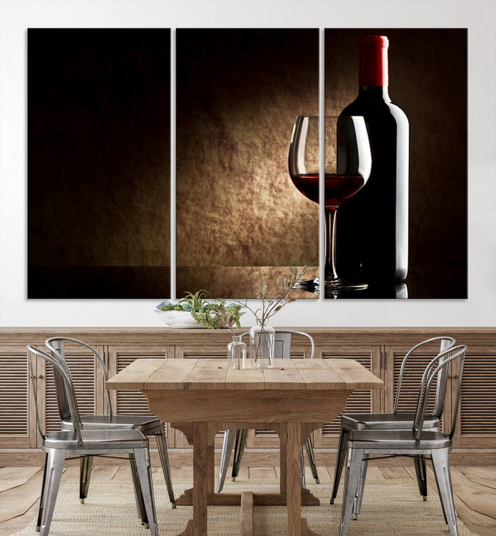 Wall Art Red Vine in Glass with Bottle Canvas Print Kitchen Cafe Restaurant