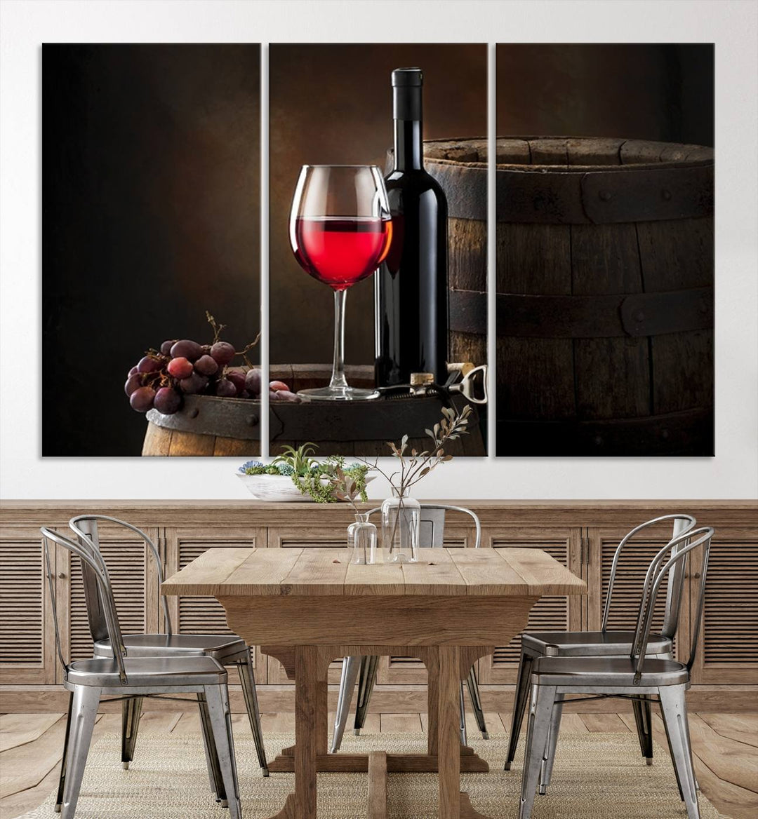 Wall Art Red Wine Bottle and Tun Canvas Print 