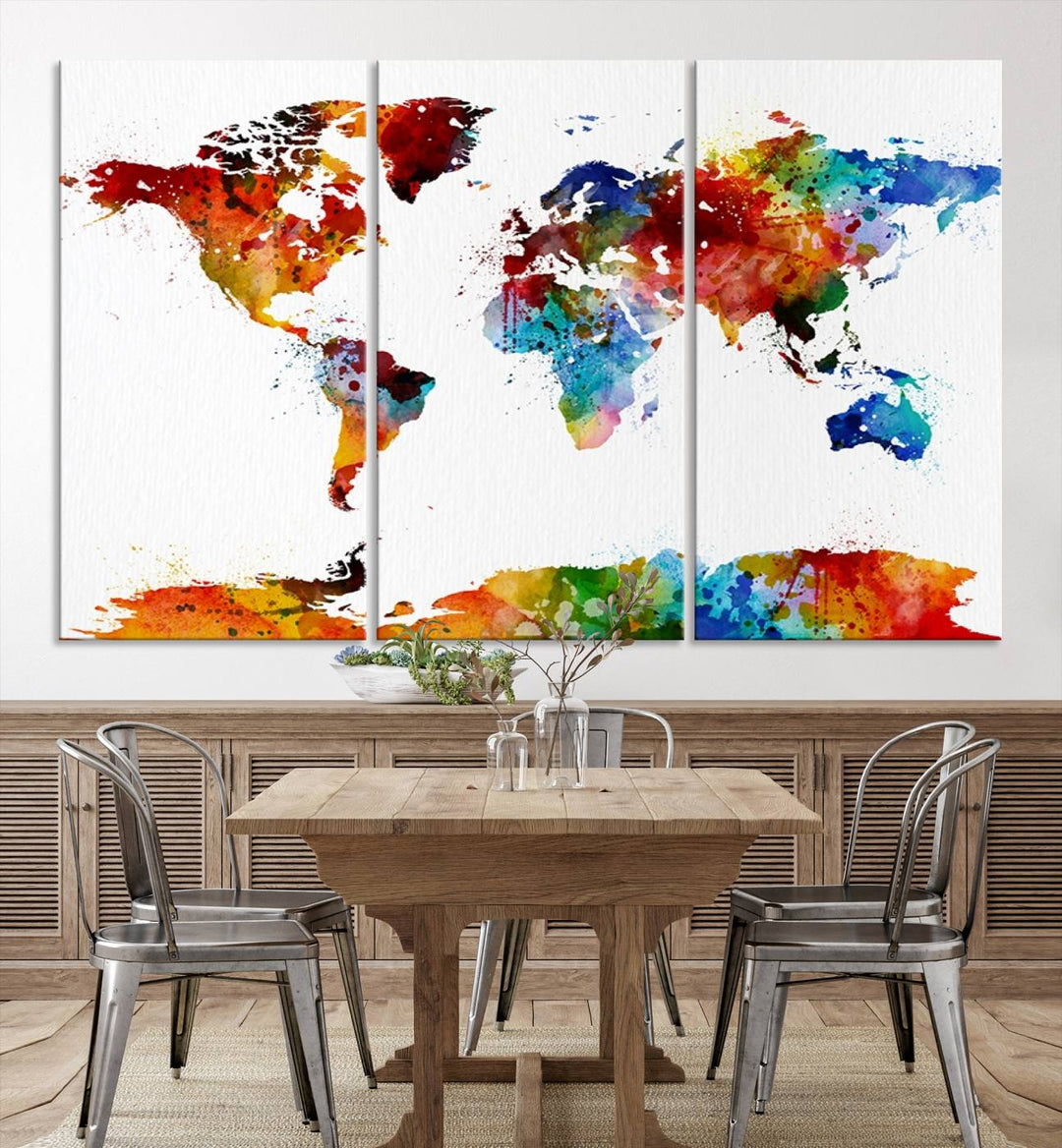 Carte du monde aquarelle Impression sur toile