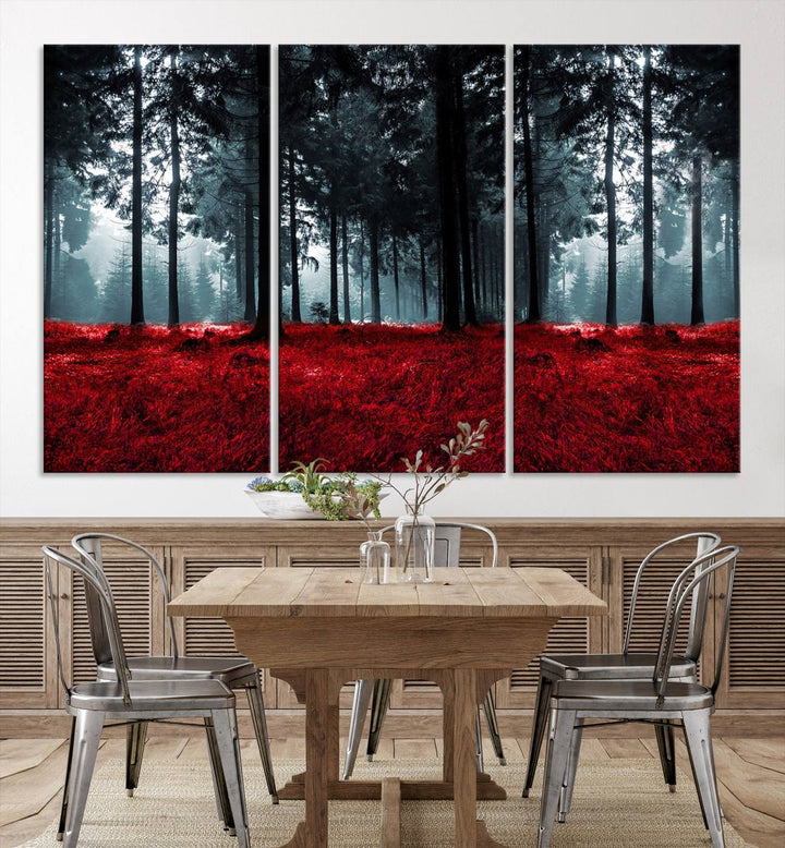 Bosque seductor con hojas rojas Impresión en lienzo Arte de pared grande Arte de lienzo de bosque Arte de paisaje de otoño Impresión de arte enmarcada