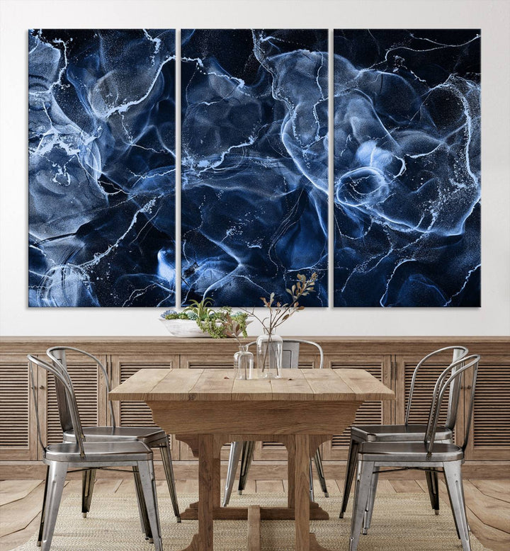 Blue Marble Smokey Effect Wall Art Abstract Canvas Wall Art Print