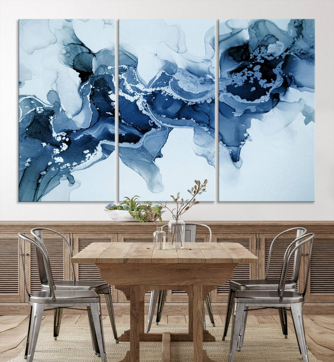 Ice Blue Marble Fluid Effect Wall Art Abstract Canvas Wall Art Print