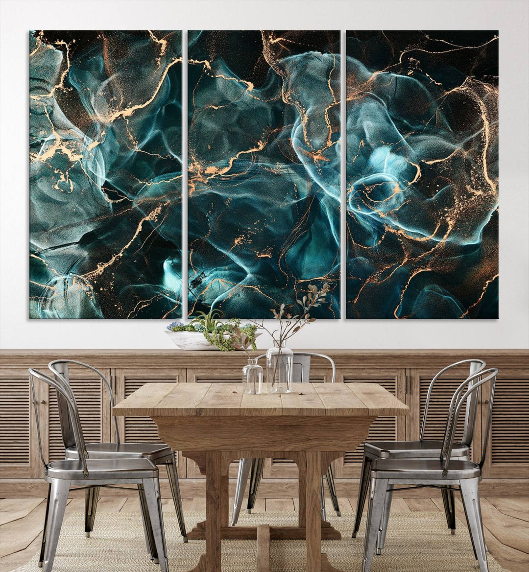 Neon Blue Marble Smokey Effect Wall Art Abstract Canvas Wall Art Print