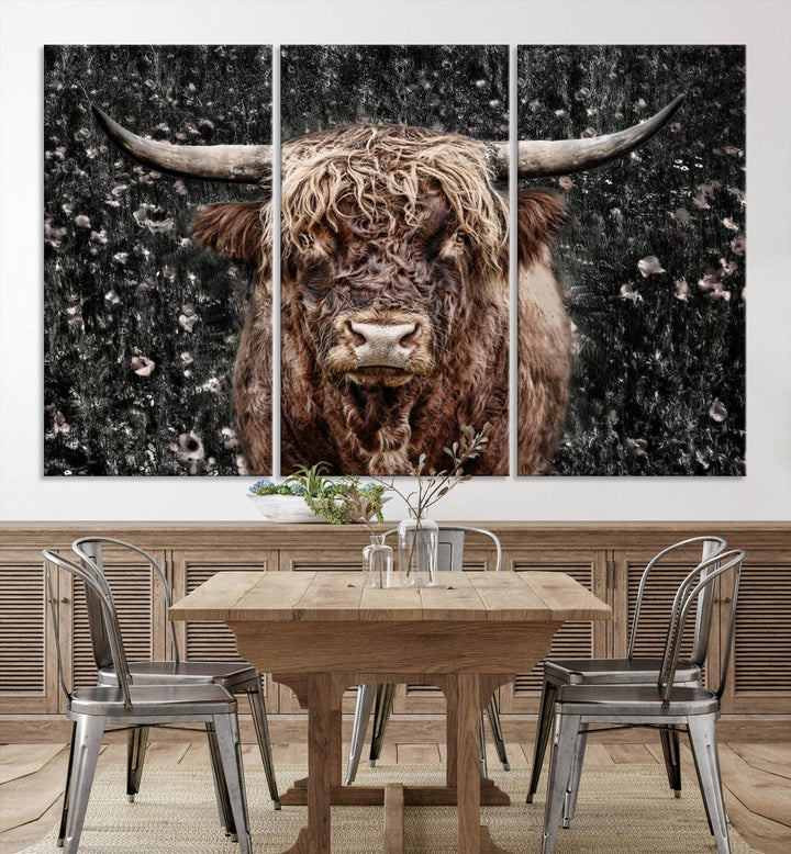 Scottish Highland Cow Cattle Art Print Farmhouse Wall Art Canvas Print