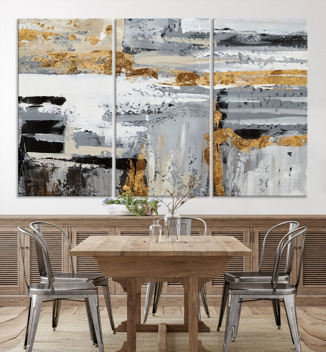 Abstract Painting Canvas Wall Art Print Paint Drip Art Brush Strokes Gray Artwork