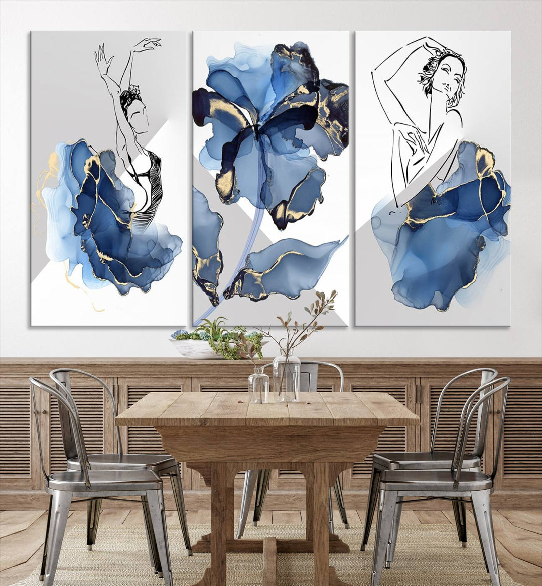 Watercolor Abstract Painting Artwork Walls Canvas Wall Art Print Blue Dancer